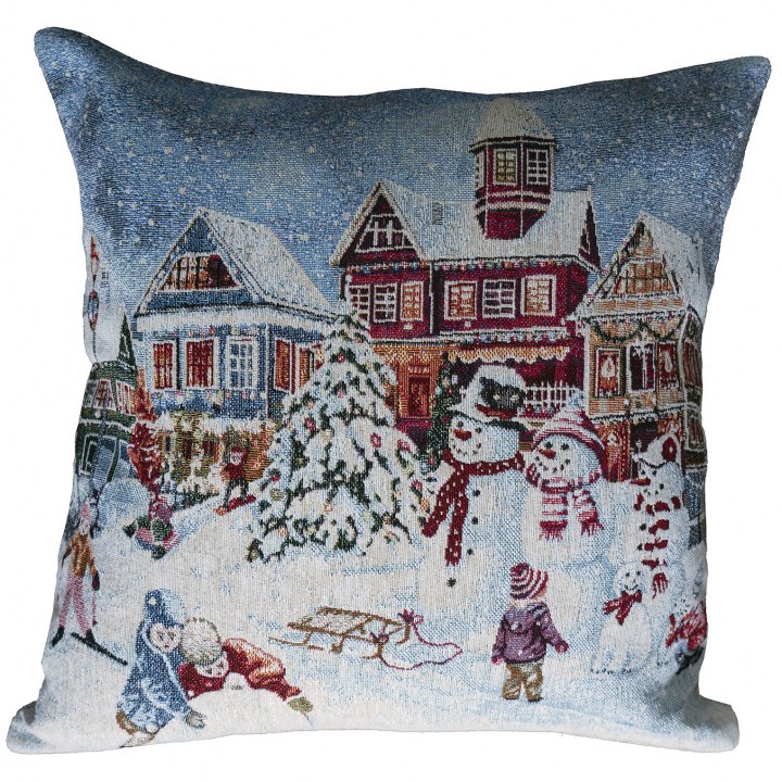 w_469_kissenhuelle_schneemannfamilie mit spielenden kindern_gross